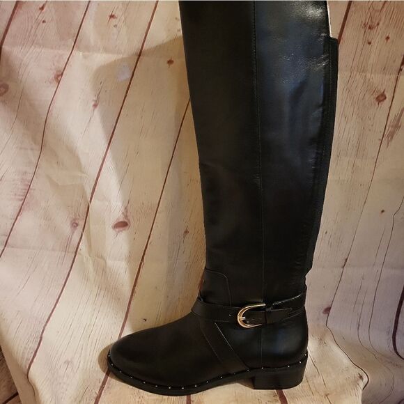 NWT INC "Fadora" Black Leather Knee High Riding Boots w/Nailhead Trim Sz 6M - Picture 10 of 11